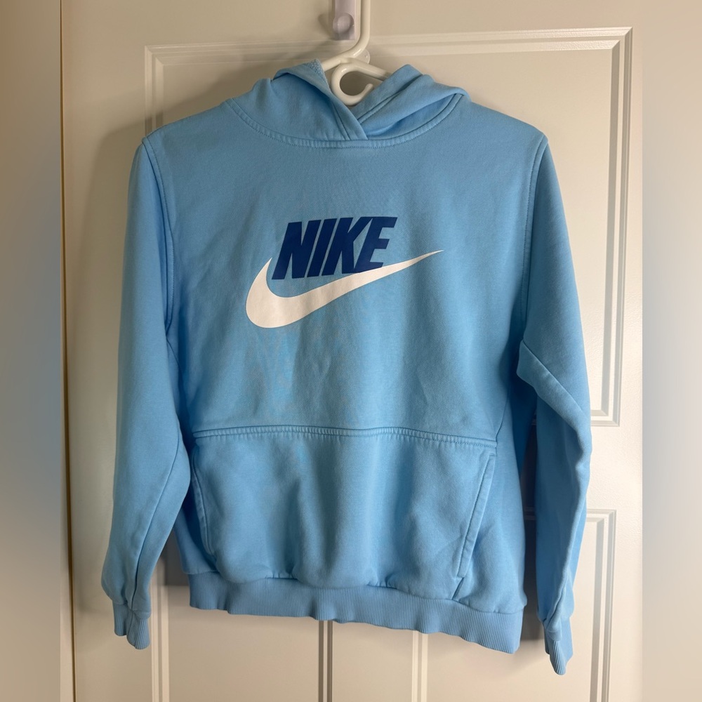 Girls Nike Light Blue Logo Hoodie, size XL